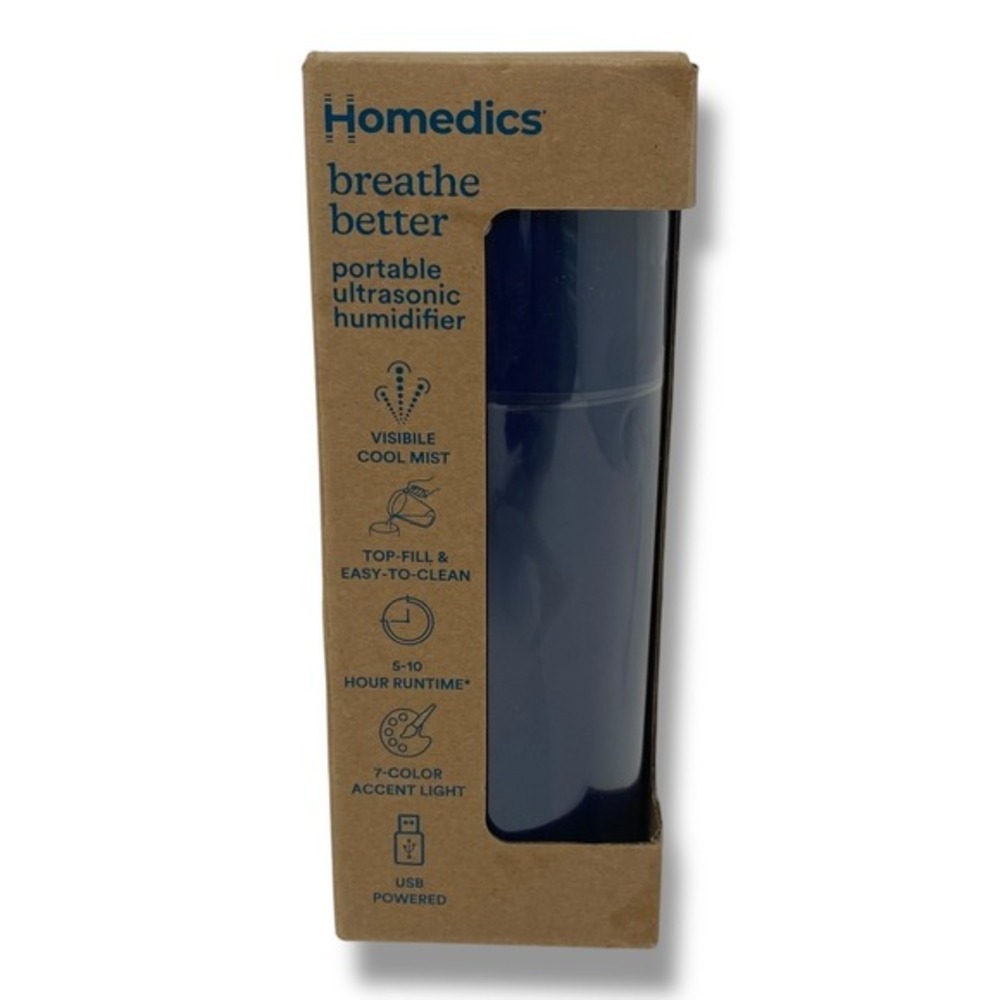 Homedics‎ Breathe Better Portable Ultrasonic Humidifier USB Powered Navy NEW